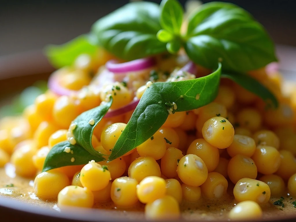 Fresh basil folded into corn salad