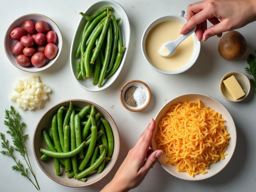 Ingredients for fresh green bean and potato casserole