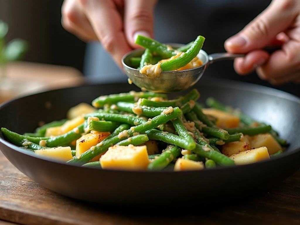 Combining green beans and potatoes with creamy casserole sauce
