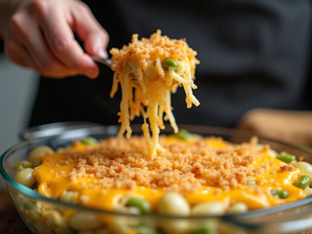 Adding crispy fried onions before baking the casserole