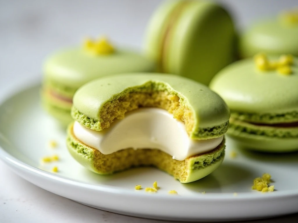 Close-up of lime macaron filling and fresh zest