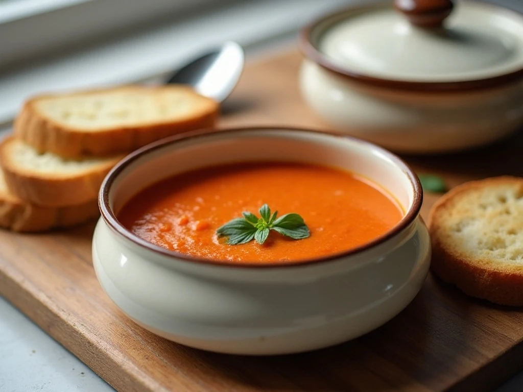 Homemade tomato soup prepared for serving and storage