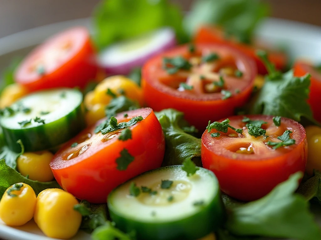 Close-up of parsley and crisp vegetables in fresh salad