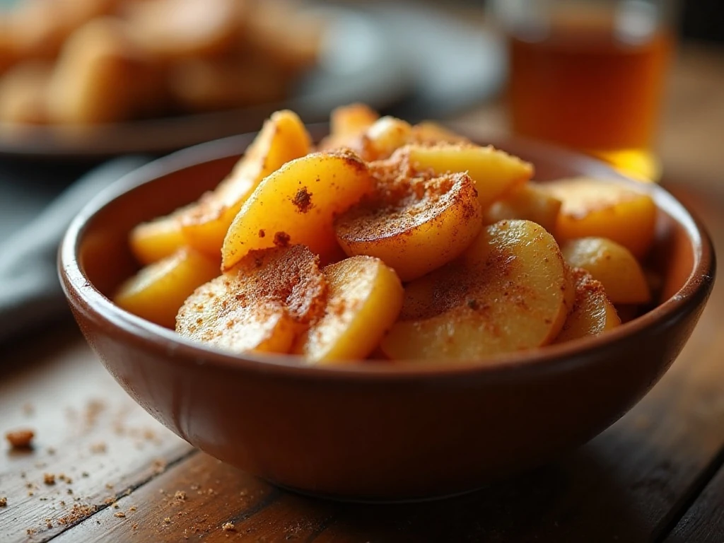 Warm Southern fried apples in a bowl with cinnamon brown sugar sauce