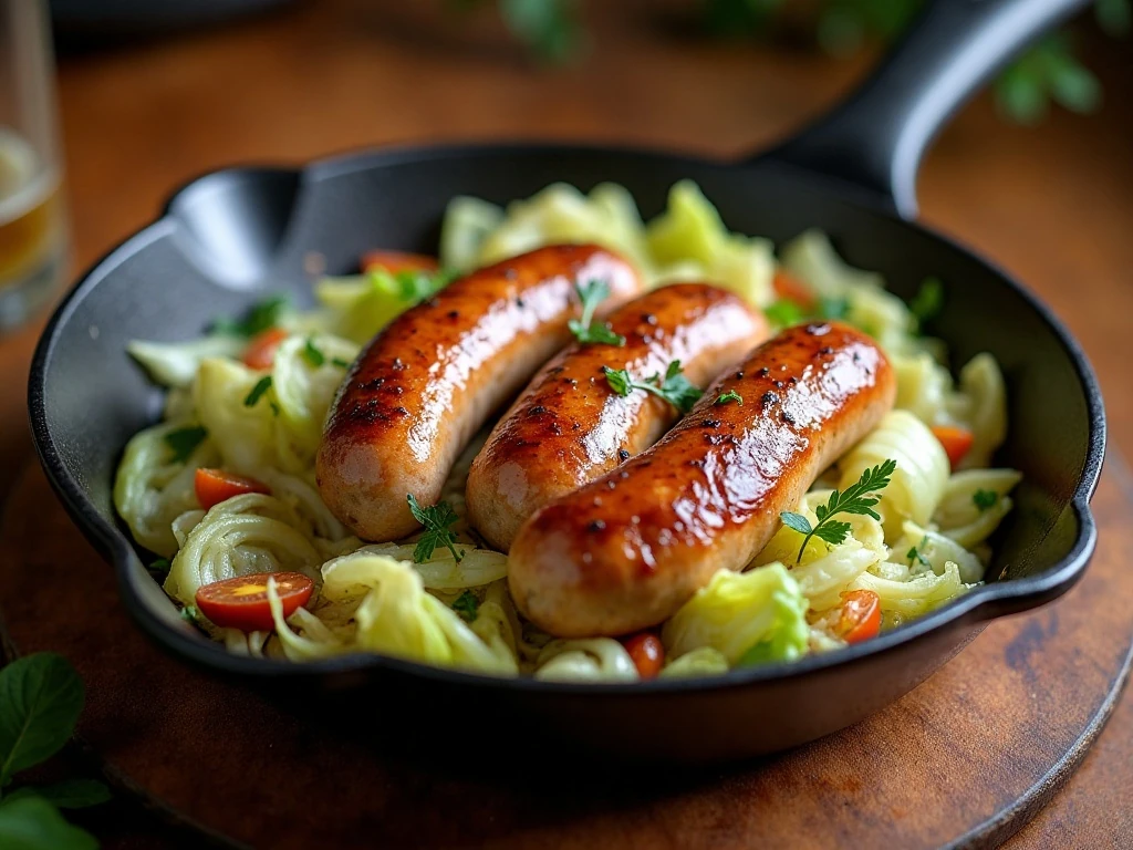 Skillet fried cabbage and sausage ready for a quick family dinner