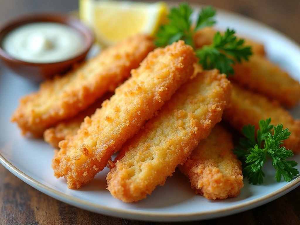 Golden crispy keto cod fish sticks served with low-carb dipping sauces