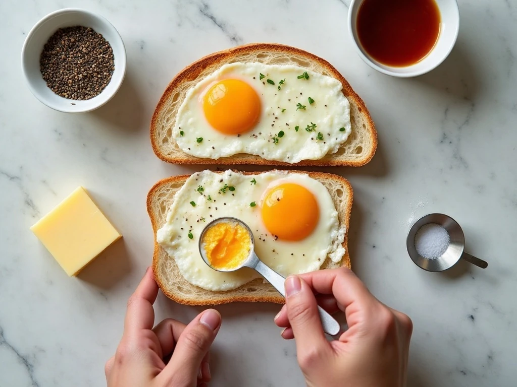 Ingredients for a fried egg grilled cheese sandwich