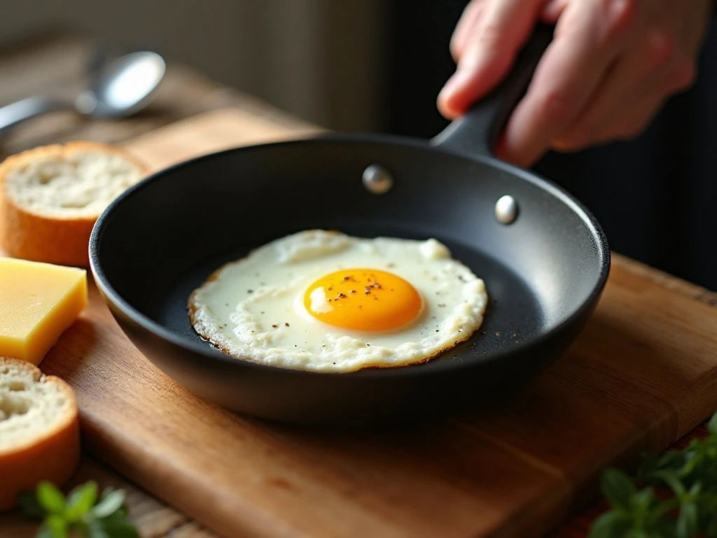Frying an egg before assembling a grilled cheese sandwich