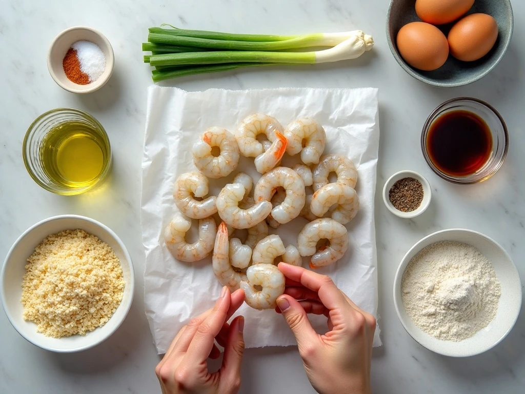 Ingredients for homemade crispy fried shrimp cakes