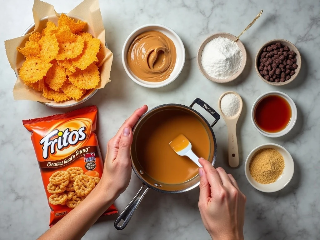 Ingredients for homemade Fritos bars with peanut butter