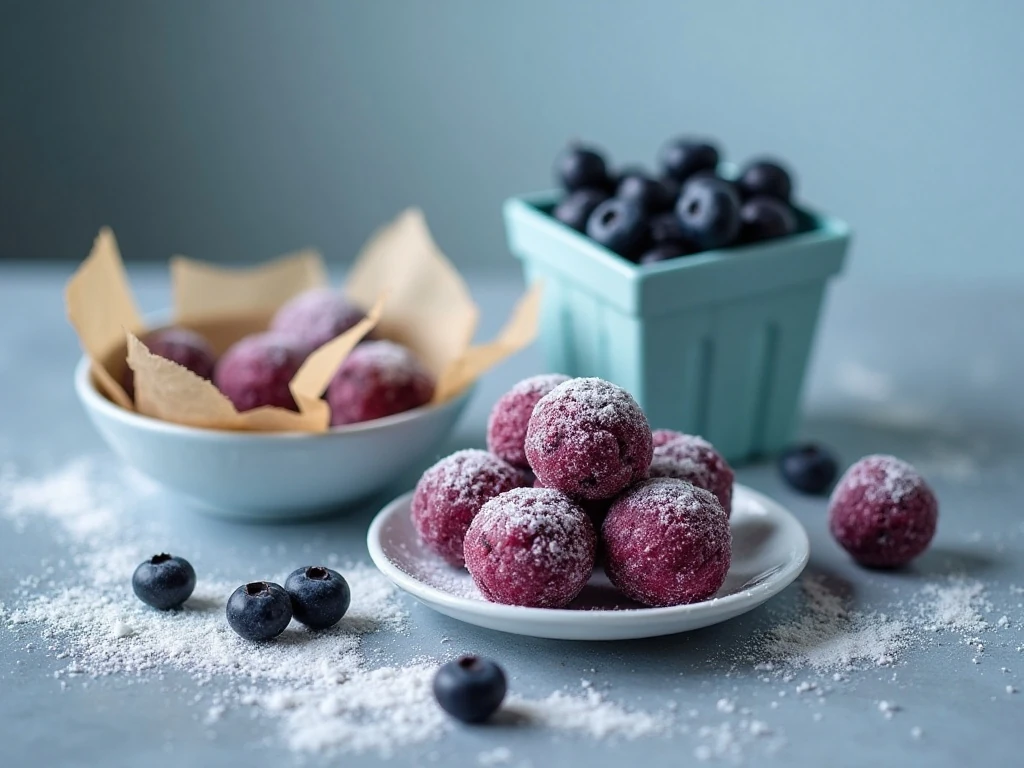 Frozen blueberry bites ready for serving and freezer storage