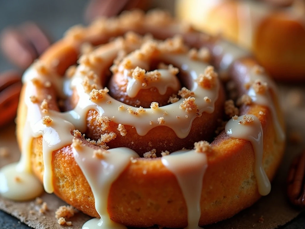 Glazed cinnamon roll with optional chopped pecans