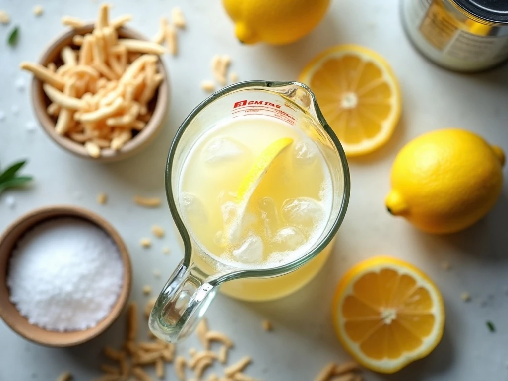 Ingredients for frozen coconut lemonade arranged on a countertop
