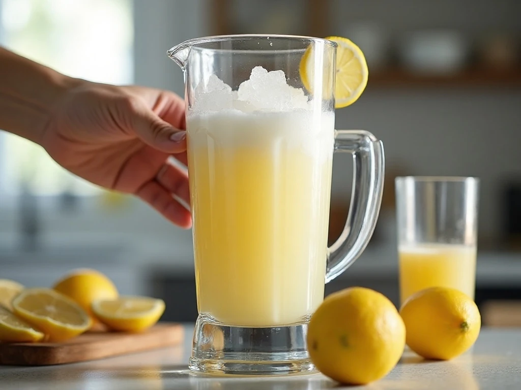 Blending lemonade, coconut milk, and ice for a frozen drink