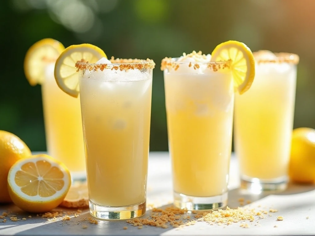 Four servings of frozen coconut lemonade ready to serve
