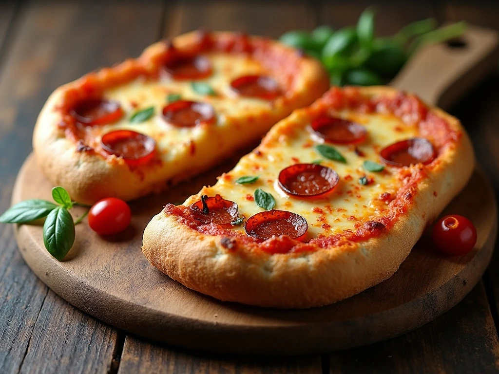 Plated crispy upgraded frozen French bread pizza