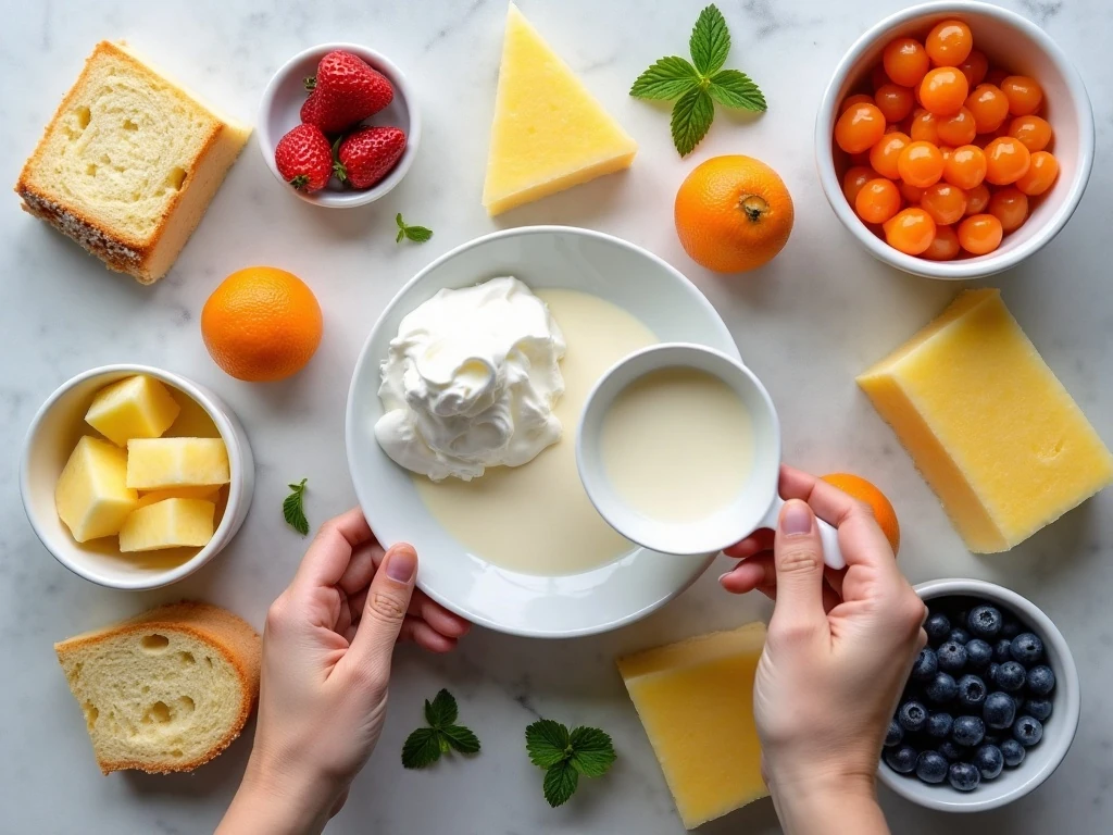 Ingredients for an easy fruit salad trifle