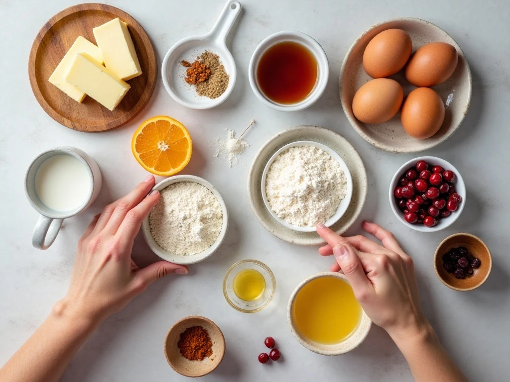 Ingredients for easy fruitcake loaf cake