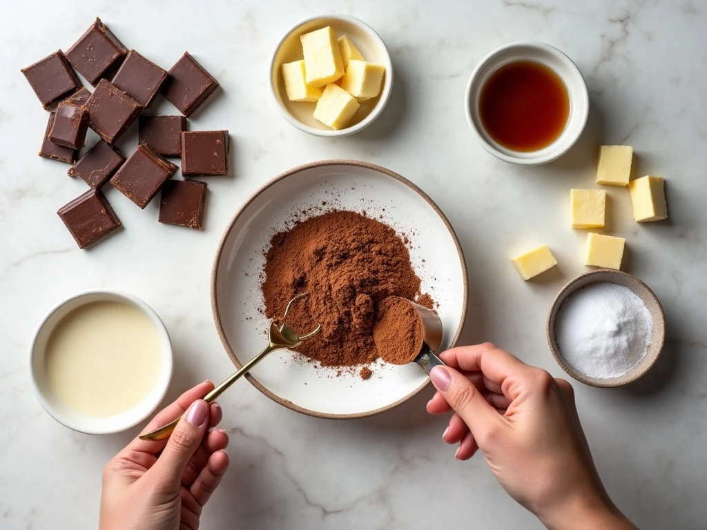 Ingredients for homemade fudge chocolate truffles