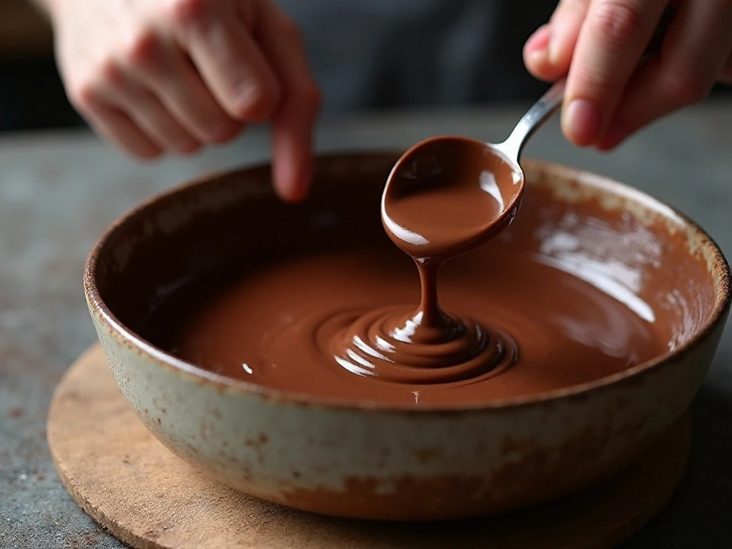 Smooth chocolate ganache being prepared for truffles