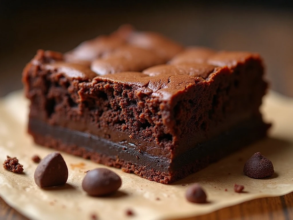 Close-up of a fudgy brownie center with melted chocolate