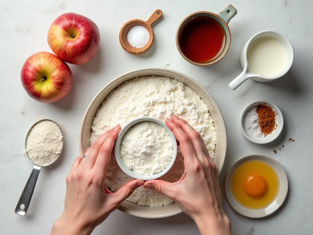 Ingredients for easy funnel cake apple fries