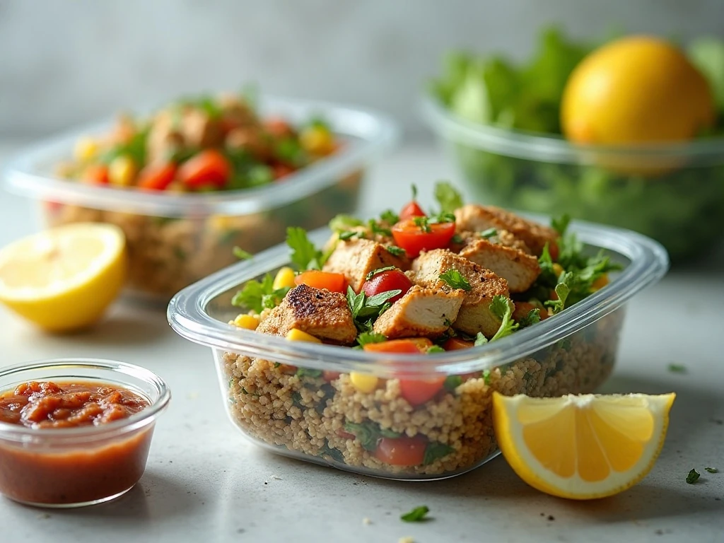 Chicken quinoa salad prepared for serving and meal prep