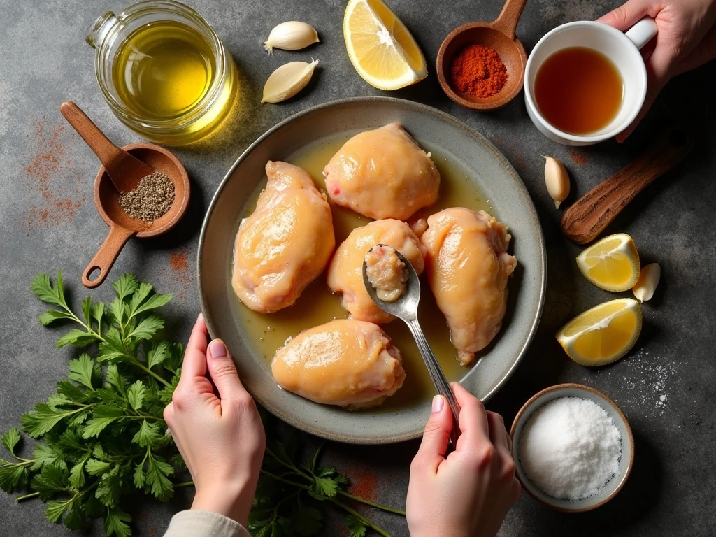 Ingredients for garlic butter chicken and potato skillet