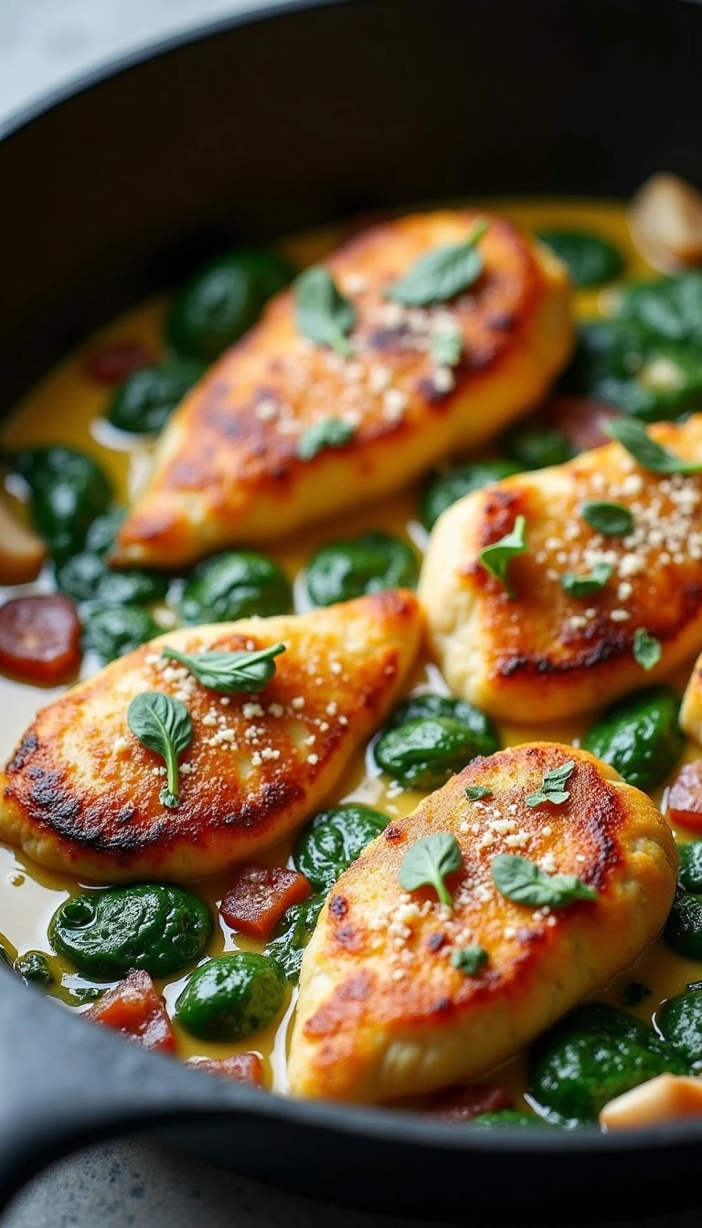 Garlic Butter Chicken With Spinach and Bacon Recipe