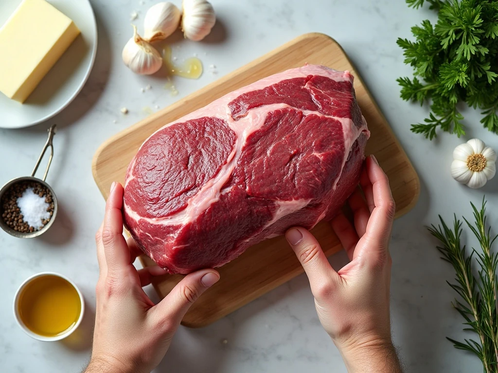 Ingredients for garlic butter herb roast beef