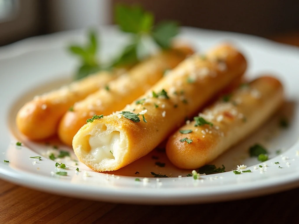 Golden garlic butter keto breadsticks arranged on a serving plate