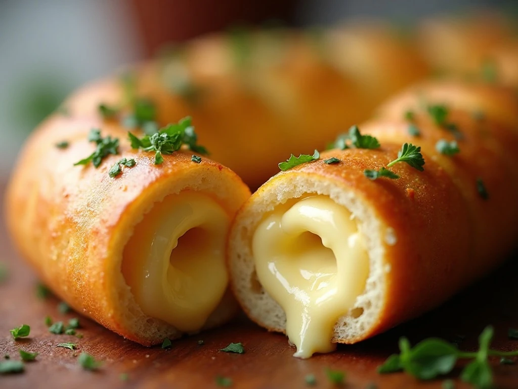 Close-up of the soft cheesy interior of garlic butter keto bread