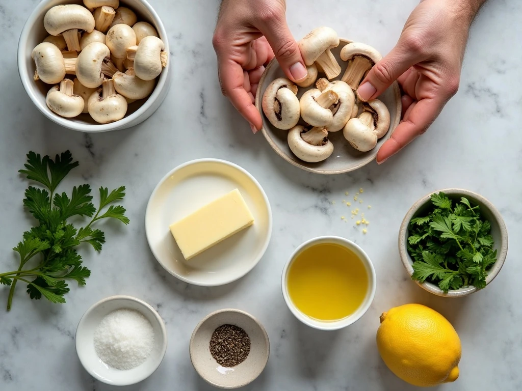 Ingredients for easy garlic butter mushrooms