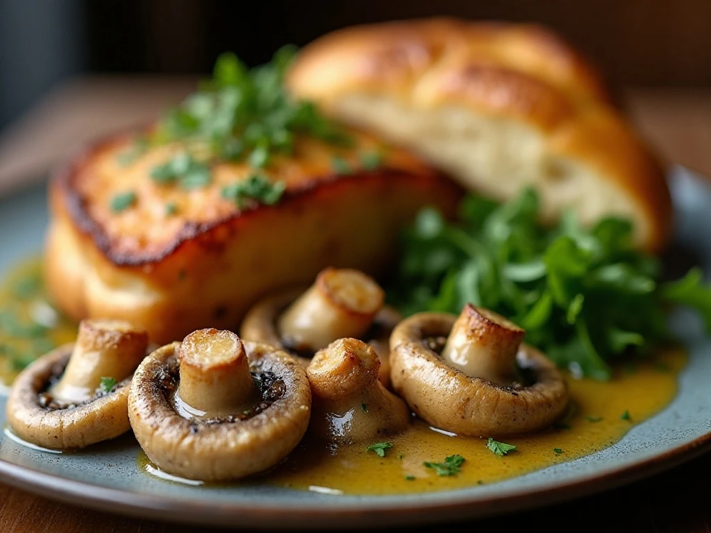 Garlic butter mushrooms served as a dinner side dish
