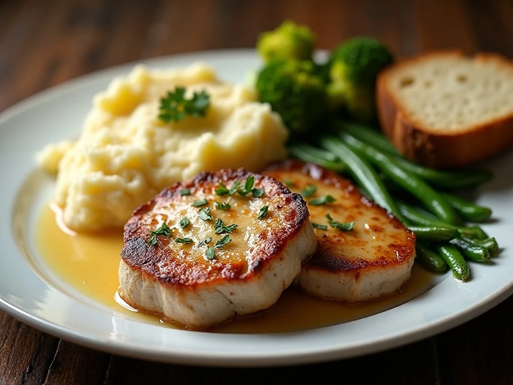 Garlic butter pork chops with classic dinner side dishes