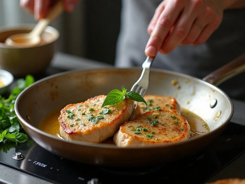 Gently reheating leftover garlic butter pork chops