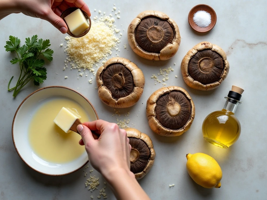 Ingredients for garlic butter portobello mushrooms