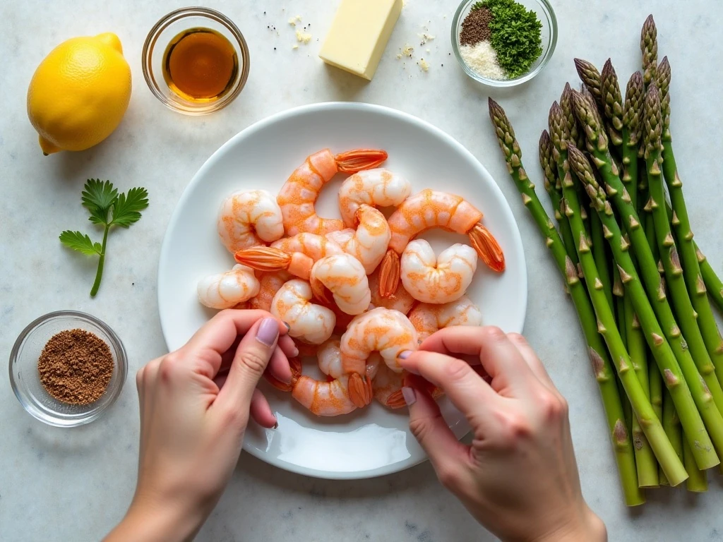 Ingredients for garlic butter shrimp with asparagus