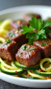 Garlic Butter Steak Bites with Lemon Zucchini Noodles