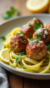 Garlic Butter Turkey Meatballs with Lemon Zucchini Noodles