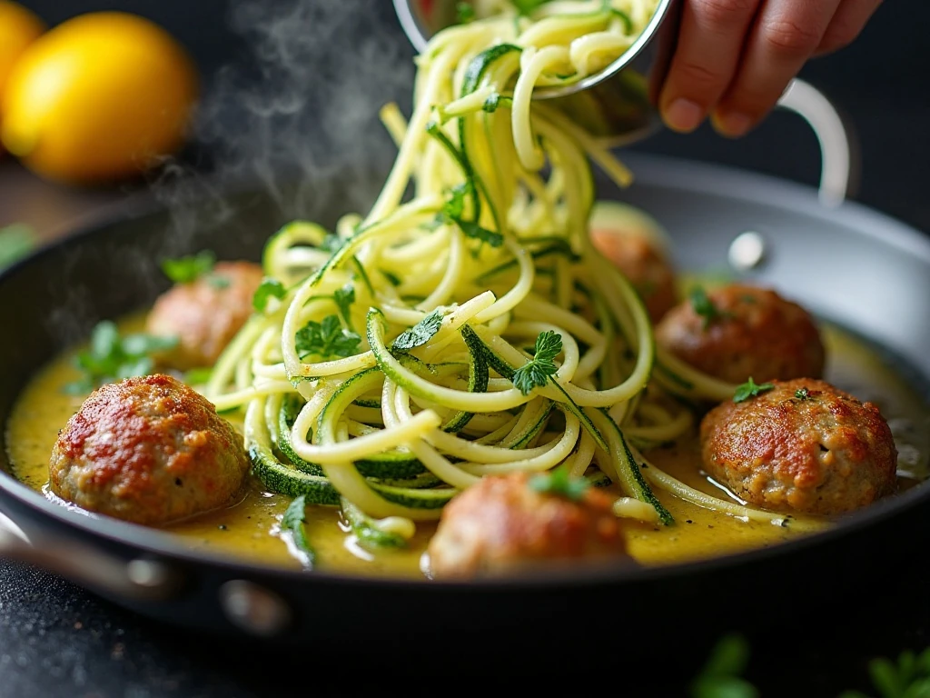 Zucchini noodles tossed in lemon garlic butter sauce