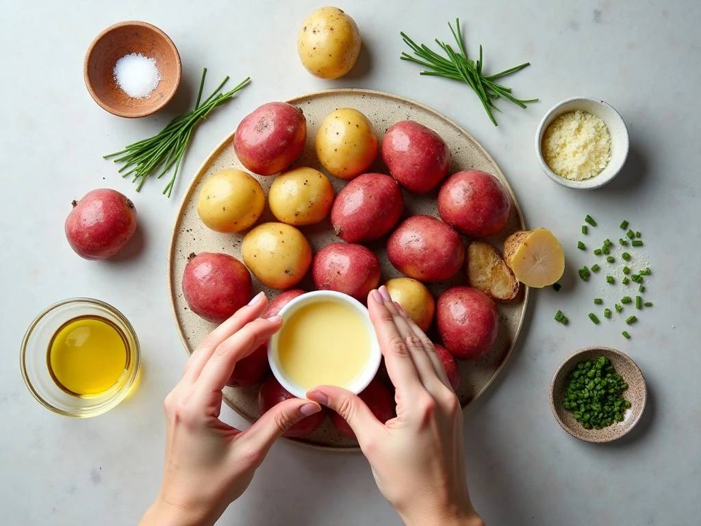 Ingredients for garlic chive butter roasted potatoes