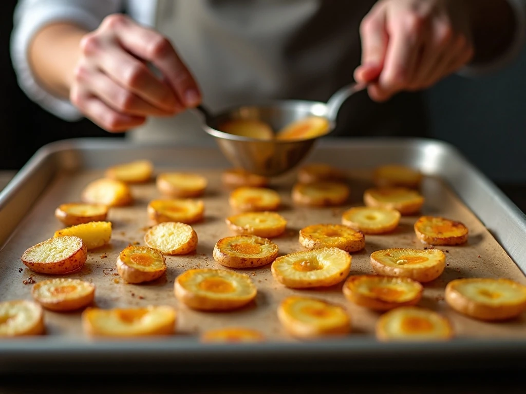 Potatoes spaced on a baking sheet for crisp roasting