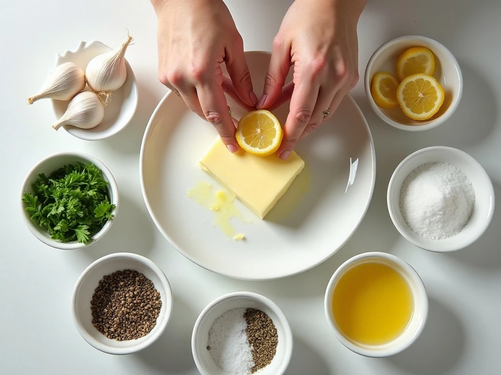 Ingredients for easy homemade garlic herb butter