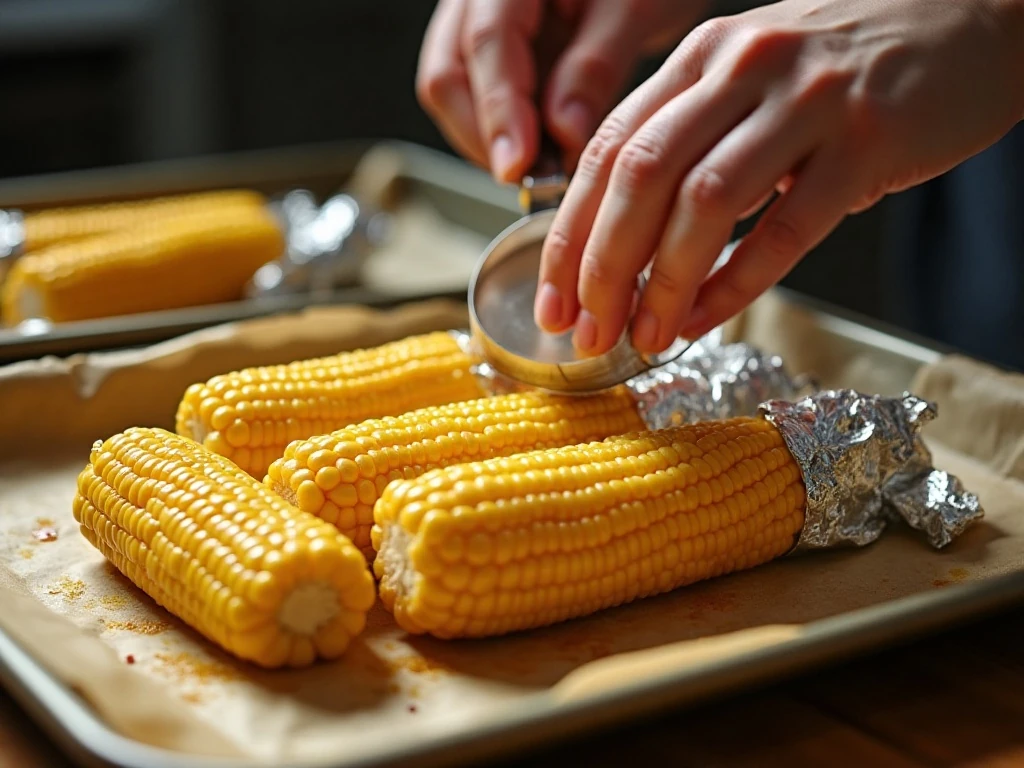 Foil-wrapped and uncovered corn ready for oven roasting