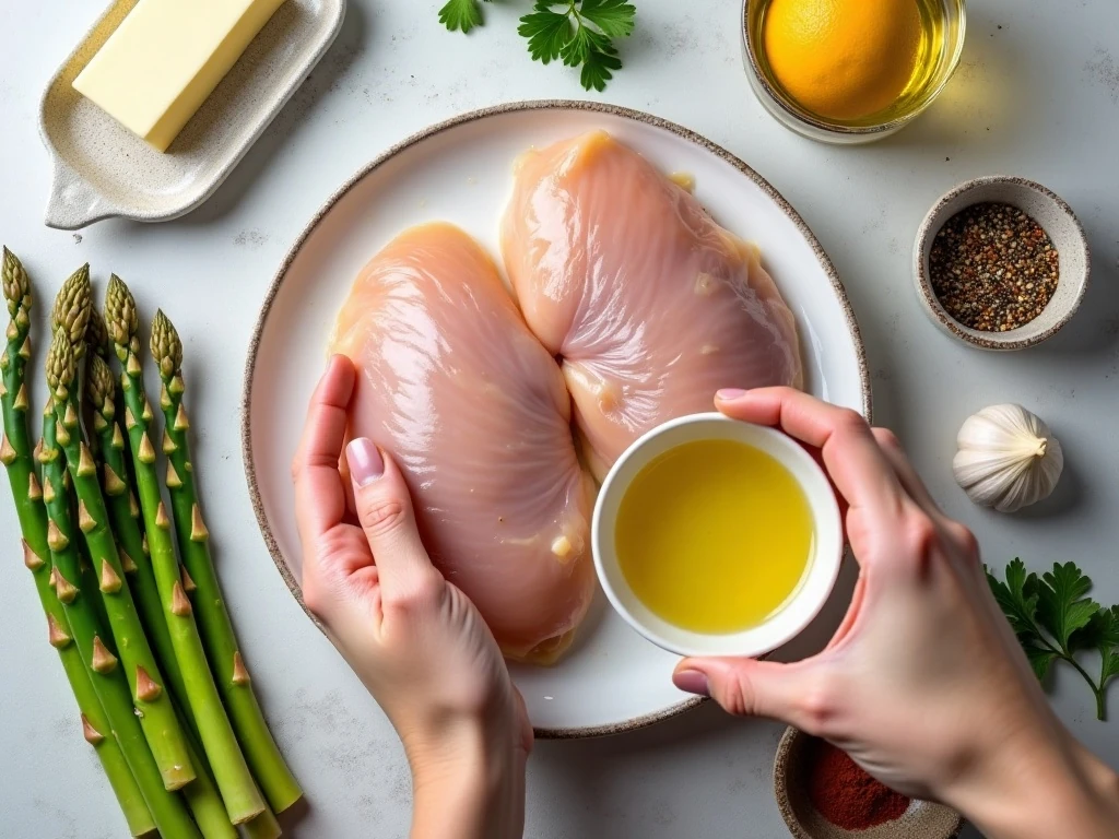 Ingredients for garlic herb chicken and asparagus