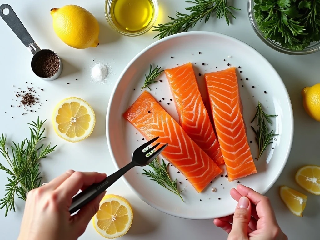 Ingredients for garlic herb grilled salmon