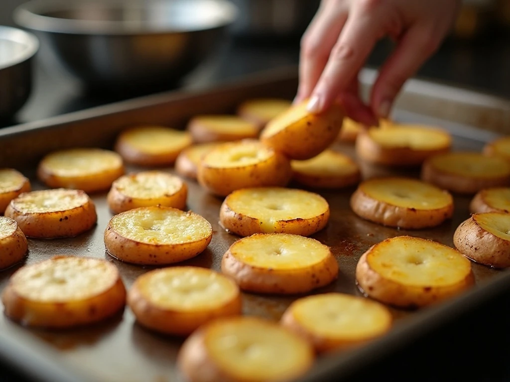 Potatoes spaced on a baking sheet for crisp roasting