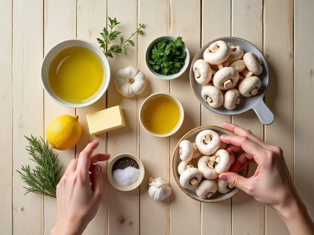 Ingredients for easy garlic herb sautéed mushrooms