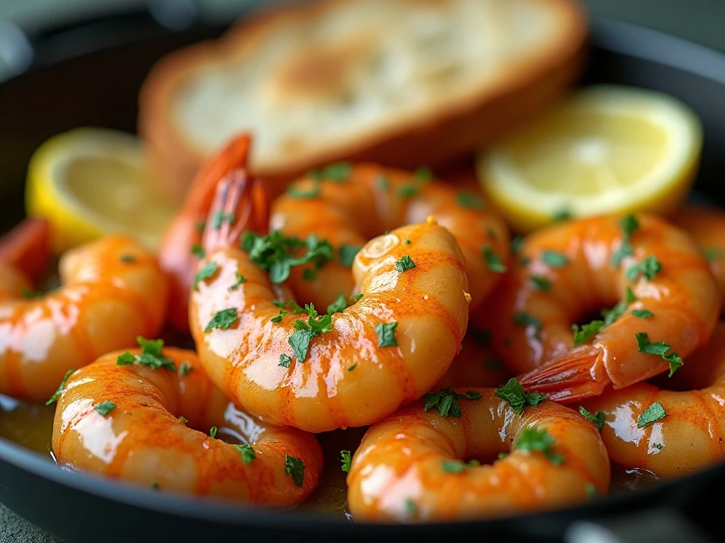 Garlic herb shrimp finished with lemon and parsley